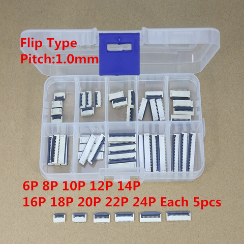 50pcs/box 1mm Pitch Under Clamshell Socket FPC FFC Flat Cable Connector 4P 6P 8P 10P 12P 14P 16P 20P 22P Kits ► Photo 1/3