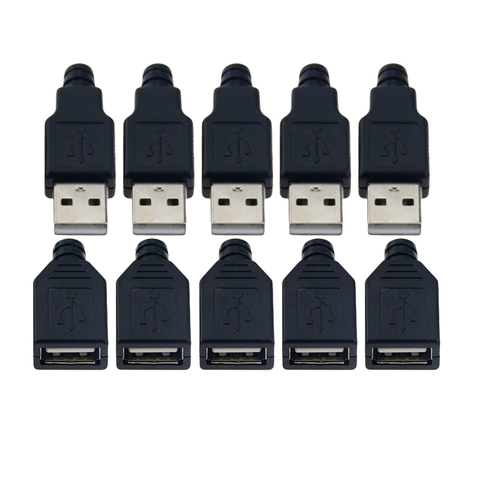 10pcs Type A Male Female USB 4 Pin Plug Socket Connector With Black Plastic Cover Type-A DIY Kits ► Photo 1/6