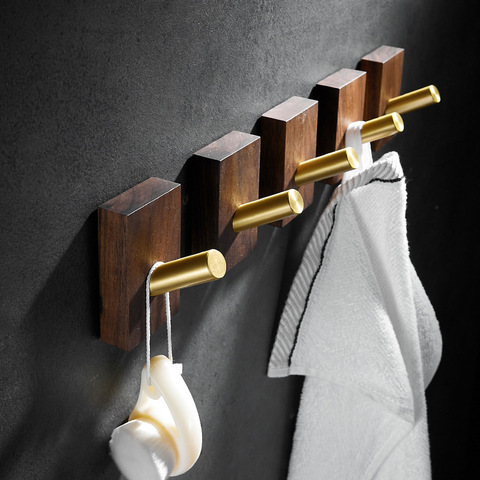 Tuqiu Bathroom Robe Hook Wall Hooks Wood Kitchen Towel Hook Brass Brushed Gold Key Hat Bag Hanger Holder Clothes Hook ► Photo 1/6