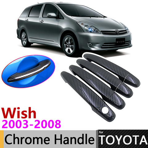 Black Carbon Fiber Door Handle Cover for Toyota Wish AE10 10 2003~2008 2004 2005 2006 Car Accessories Stickers Trim Set Chrome ► Photo 1/6