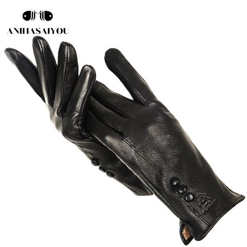 Fashion simple warm women leather gloves,real leather women's winter mittens,Black buckskin  women gloves - 2280 ► Photo 1/6