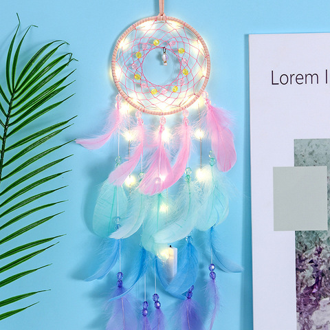 Wall Dreamcatcher  Led Handmade Feather Dream Catcher Braided Wind Chimes Art For room decoration Hanging home decor Decoration ► Photo 1/6