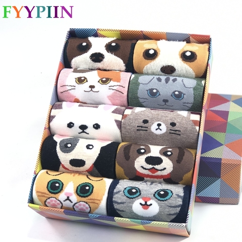 Women Sock Fashion Cartoon New Combed Cotton Socks Kitten Puppy Animal Pattern Funny Socks ► Photo 1/6