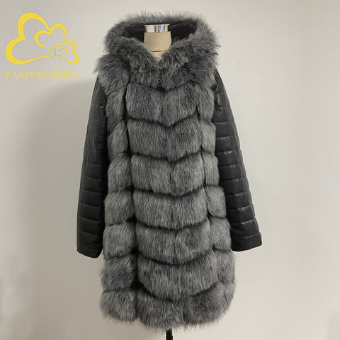 FANPUGUIZHEN Winter Thick Warm Faux Fur Coat Placket: zipper Women Plus Size  Removable Long Sleeve And Hooded Faux Fur Jacket ► Photo 1/6