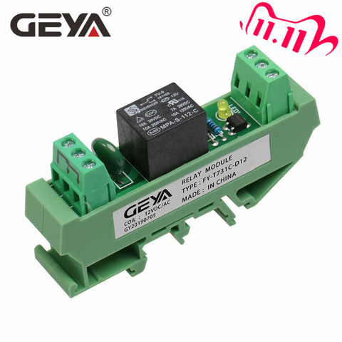 GEYA Din Rail 1 Channel Relay Board 12V 24V 230V Relay Module with Interface Electromagnetic Relay NPN PNP ► Photo 1/6
