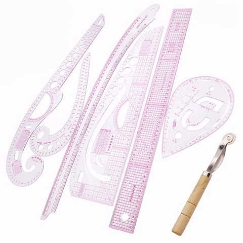 7Pcs/Set Ruler Tailor Measuring Kit Clear Sewing Drawing Ruler Yardstick Sleeve Arm French Curve Set Cutting Ruler Paddle Whee ► Photo 1/6
