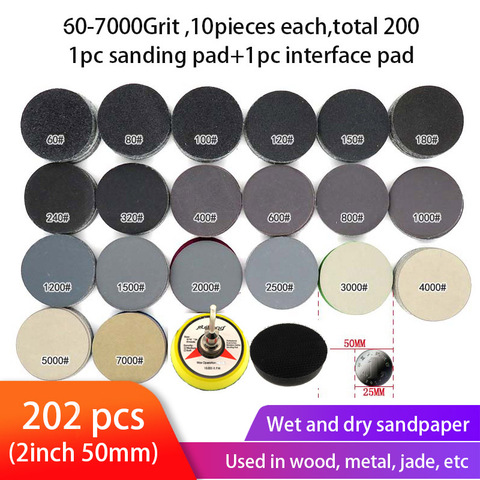 202pcs Wet Dry Sandpaper Assortment 60-7000 Grit Sanding Disc 2inch 50mm Sand paper With Hook and Loop Sanding pad for Wood ► Photo 1/6