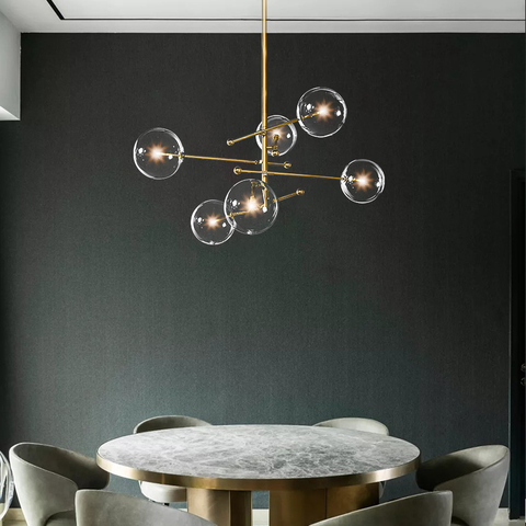 Modern Glass Bubble Chandelier Lamp, Rose Gold And Black Chandelier