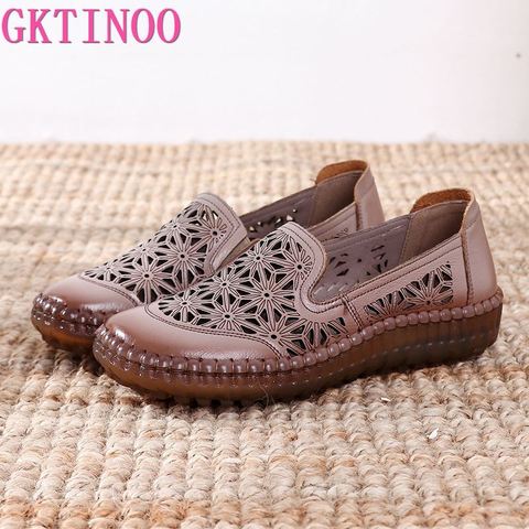 GKTINOO Ladies Genuine Leather Breathable Woman Summer Shoes 2022 Slip-On Hollow Out Comfortable Female Flat Shoes Women ► Photo 1/6