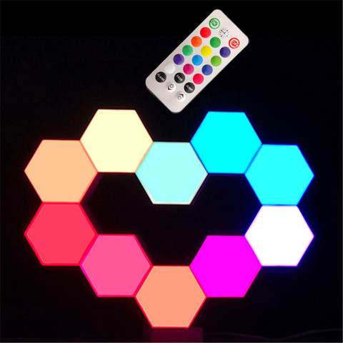 USB Colorful LED Honeycomb Quantum Hexagon Wall Lamp Touch Sensitive Bedroom Living Room Stair Loft DIY Decor Night wall Light ► Photo 1/6