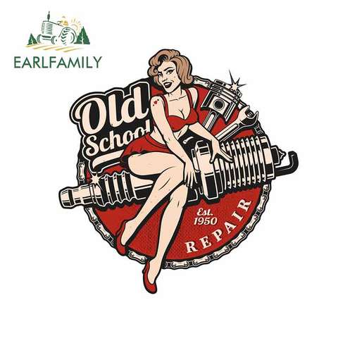 EARLFAMILY 13cm x 12.7cm Retro Pinup Girl Locker Toolbox Stickers Laptop Car Truck Bike Old School Car Stickers ► Photo 1/6