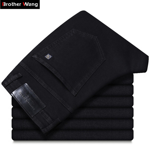 2022 summer new Men's black straight thin jeans Advanced Stretch Loose Business Casual trousers male Brand pants Plus Size 42 44 ► Photo 1/6