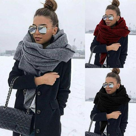 200cm Autumn Winter Women Solid Color Fleece Scarf Warm Shawl Outdoor Neck Wrap ► Photo 1/5