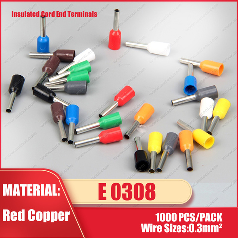 1000PCS AWG#24 E0308 Ferrule Terminal Cord End Terminal Copper Brass Wire Copper Insulated Crimp Connector Cord Pin End Terminal ► Photo 1/6