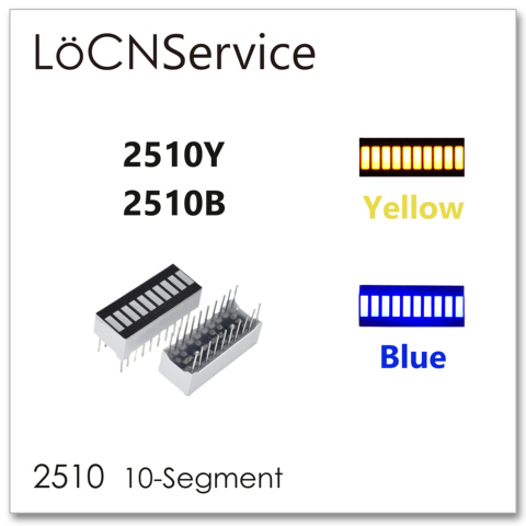 LoCNService LED Bar graph Light 10-segment 2510 BLUE YELLOW Bargraph 30pcs-100pcs single color digital tube display Bright ► Photo 1/1