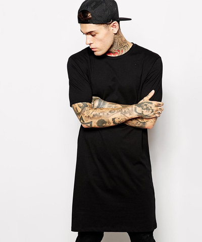 Skateboard Tshirt O-Neck Longline T Shirts Hip Hop Short Sleeve Extended T-Shirt Black Men Clothes Tee Summer Style 2XL 50 ► Photo 1/6