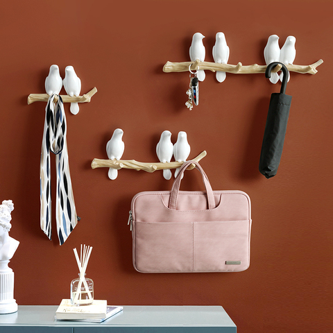 Resin birds figurine wall hooks decorative home decoration accessories key bag handbag coat rack holder wall hanger for clothes ► Photo 1/6