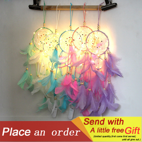 Home Decor Dream Catcher with Night Light Feathers Bead Portable Night Light Wall Hanging Decoration Handmade Room Ornament Gift ► Photo 1/6