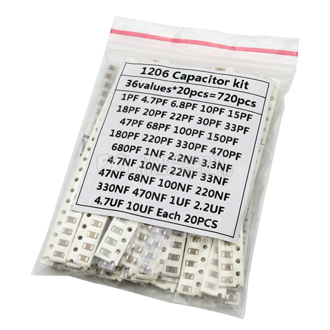 36Values 1pF-10uF Electronic Capacitor set 1206 SMD Ceramic Capacitor assortment kit 22PF 47PF 22NF 100NF 2.2UF 4.7UF Capacitors ► Photo 1/1