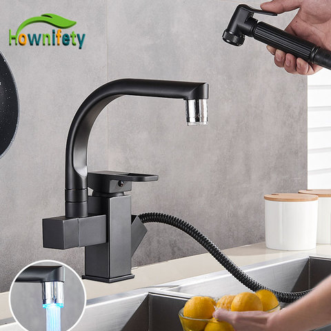 LED or not Black Kitchen Faucet Pull out Bidet Faucet Deck Mount Hot Cold Mixer Tap Deck Mounted 360 Swivel kitchen Basin Mixer ► Photo 1/6