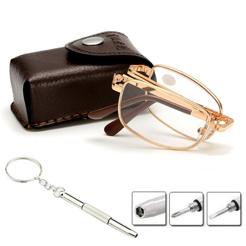 Foldable Reading Glasses Folding Presbyopia Men Women Metal Retro Computer Reading glasses with case 1.0 1.5 2.0 2.5 3.0 3.5 4.0 ► Photo 1/6