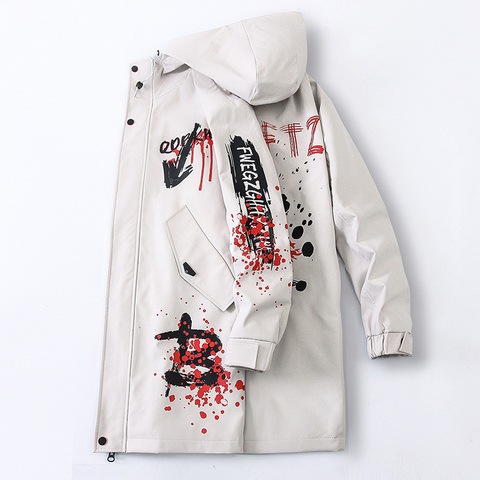 Autumn Men's JACKET OUTERWEAR Worker Decorates Body Long Windbreaker Coat Spring Printed Clothes Men's Hooded Coat ► Photo 1/6