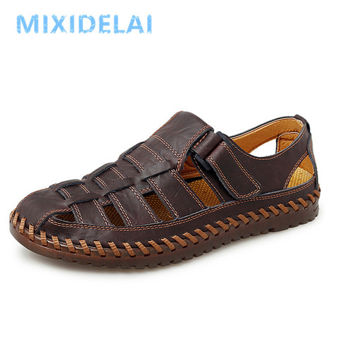 New Summer Genuine Leather Roman Men's Sandals Business Casual Shoes Outdoor Beach Wading Slippers Men's Shoes Big Size 38-48 ► Photo 1/6