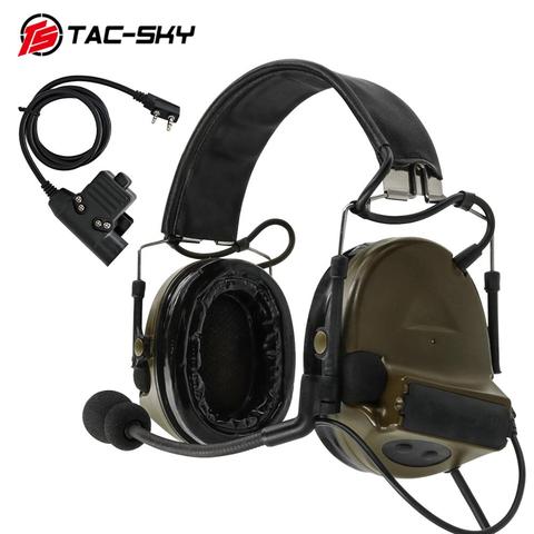 TAC-SKY COMTAC II silicone earmuffs hearing noise reduction pickup military tactical headset FG+ U94 Kenwood plug PTT ► Photo 1/6