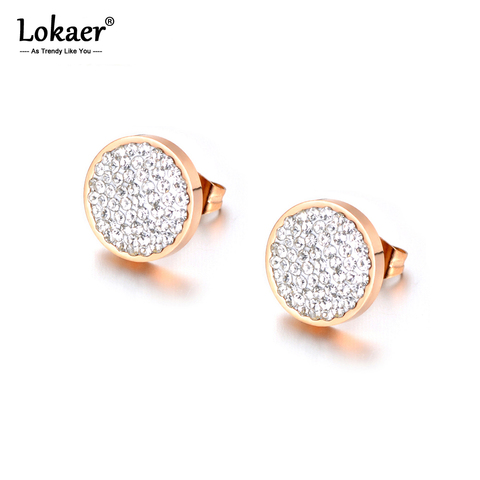 Lokaer Jewelry Rose Gold Color Stainless Steel 3 Colors Clay Crystals Stud Earrings For Girls Women boucle d'oreille E18037 ► Photo 1/6