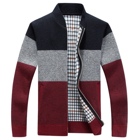 Winter Fashion Patchwork Men's Knitted Jackets Thick Comfy Long Sleeve Sweater Coat Warm Stand Collar Fall Tide Casual Cardigan ► Photo 1/5