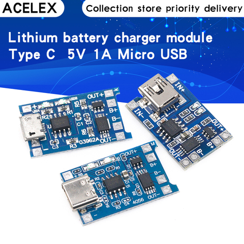 1PCS 5V 1A Micro USB 18650 type-c Lithium Battery Charging Board Charger Module+Protection Dual Functions TP4056 18650 ► Photo 1/6