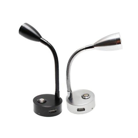 Black Silver DC12V touch dimmable led wall lamp with flex neck and USB output socket, 3000K 6000K LED USB Reading Light 12 Volt ► Photo 1/6