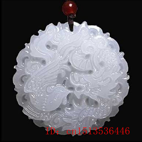 Natural White Jade Dragon Phoenix Pendant Jadeite Necklace Charm Jewellery Fashion Accessories Hand-Carved Luck Amulet Gifts ► Photo 1/5