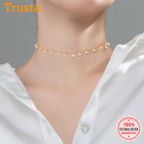 Trustdavis Real 925 Sterling Silver Minimalist Sweet Elegant Pearl Short Clavicle Necklace for Women Wedding Jewelry Gift DA1221 ► Photo 1/6
