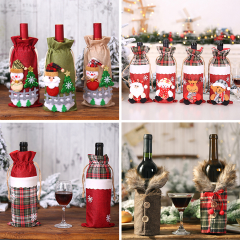 New Christmas Wine Bottle Cover Buffalo Plaid Wine Bottle Bag Christmas Decorations for Home 2022 New Year Christmas Ornaments ► Photo 1/6