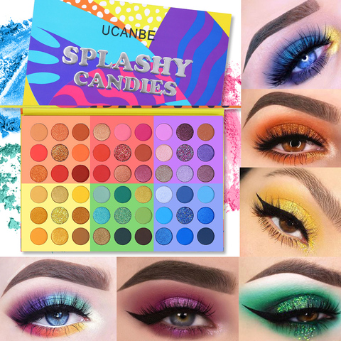 UCANBE 6 in 1 Splashy Candies 54 Colors Eye Shadow Palette Vivid Summer Look Eyes Makeup Glitter Shimmer Matte Eyeshadow Powder ► Photo 1/6