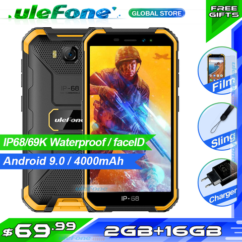 Ulefone Armor X6 IP68 Waterproof Rugged Phone MT6580 Android 9.0 Quad-Core 4000mAh 2GB 16GB 3G Global Network Mobile Phone ► Photo 1/6