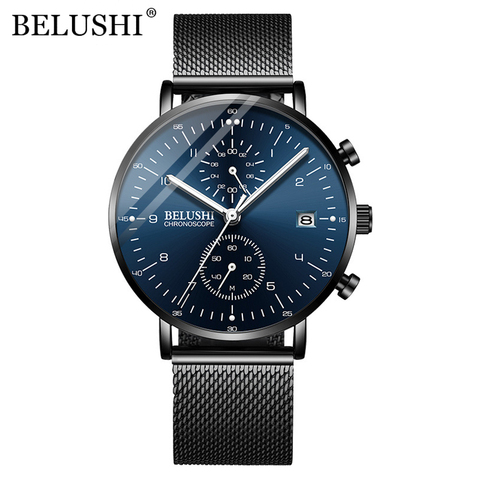 BELUSHI Fashion Men's Watches Top Brand Luxury Ultra-Thin Mesh Steel Sport Quartz Watch Men Waterproof Clock Relogio Masculino ► Photo 1/6