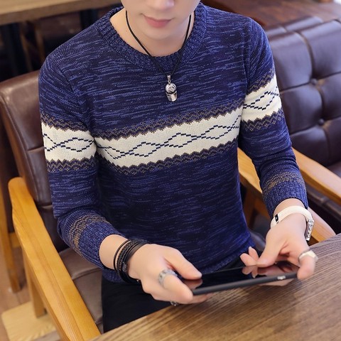 Varsanol Slim Mens Sweaters and Pullovers Korean Style Knitted Sweater Long Sleeve Pullovers Homme Blue Coat Men Clothing 2022 ► Photo 1/6