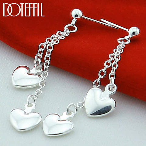 DOTEFFIL 925 Sterling Silver Solid Heart Drop Earrings For Woman Wedding Engagement Fashion Party Charm Jewelry ► Photo 1/3