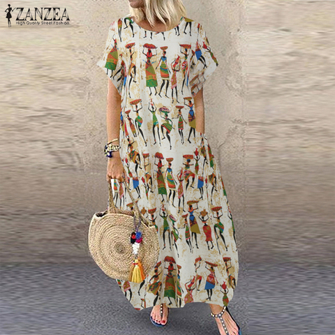 Women's Summer Sundress ZANZEA Stylish Cartoon Print Maxi Dress Casual Short Sleeve Tunic Vestidos Female O Neck Robe Oversize ► Photo 1/6