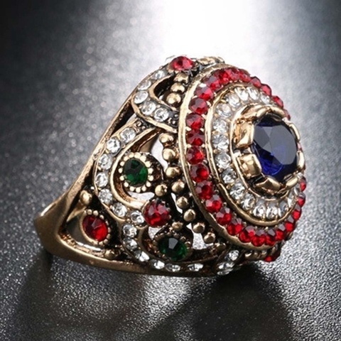 New Arabian Islamic Ethnic Style Bohemian Crystal Inlaid Ring Women's Ring Fashion Metal Crystal Ring Accessories Party Jewelry ► Photo 1/5