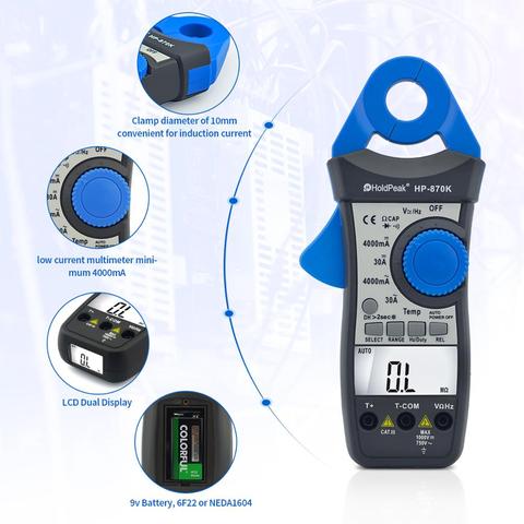 HoldPeak Digital Clamp Meter HP-870K 4000 Auto Range DC AC Multimeter True RMS Frequency Backlight Diode Test Date Hold Function ► Photo 1/6