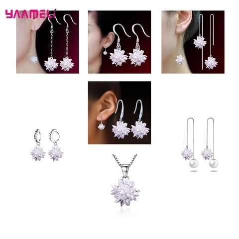 S925 Sterling Silver Jewelry Earrings Pendientes Shining White Cubic Zircon Ice Flower Original Design for Woman Girl Gifts ► Photo 1/6