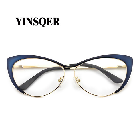 YINSQER 2022 New Nearsighted Women Cat Eye Glasses Frame Clear Eyeglasses Frame Men Diopter Glasses Myopia Vintage Round Glasses ► Photo 1/6