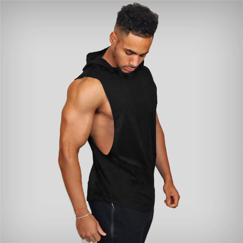 New fashion cotton sleeveless shirts gym hooded tank top men Fitness Vest Solid Bodybuilding singlets workout tanktop men ► Photo 1/6