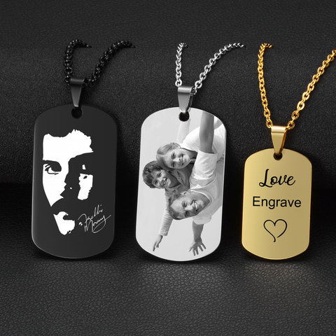 Punk Rock Engrave Monogram Name Plate Necklace Custom Pictures Photo Stainless Steel Necklace Dog ID Tag For Women Gift SL-025 ► Photo 1/6