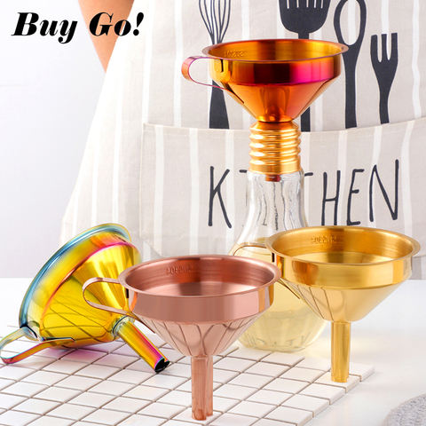 Functional Stainless Steel Gold Funnel Kitchen Oil Liquid Metal Funnel With Detachable Filter/Strainer for Canning Kitchen Tools ► Photo 1/6