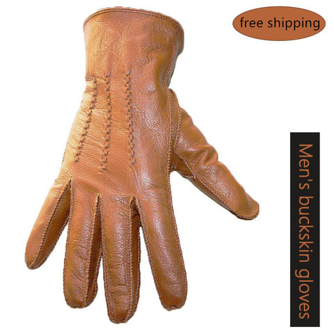 Sheepskin gloves men's buckskin pattern autumn and winter plus velvet warm outer seam leather gloves outdoor riding gloves ► Photo 1/6