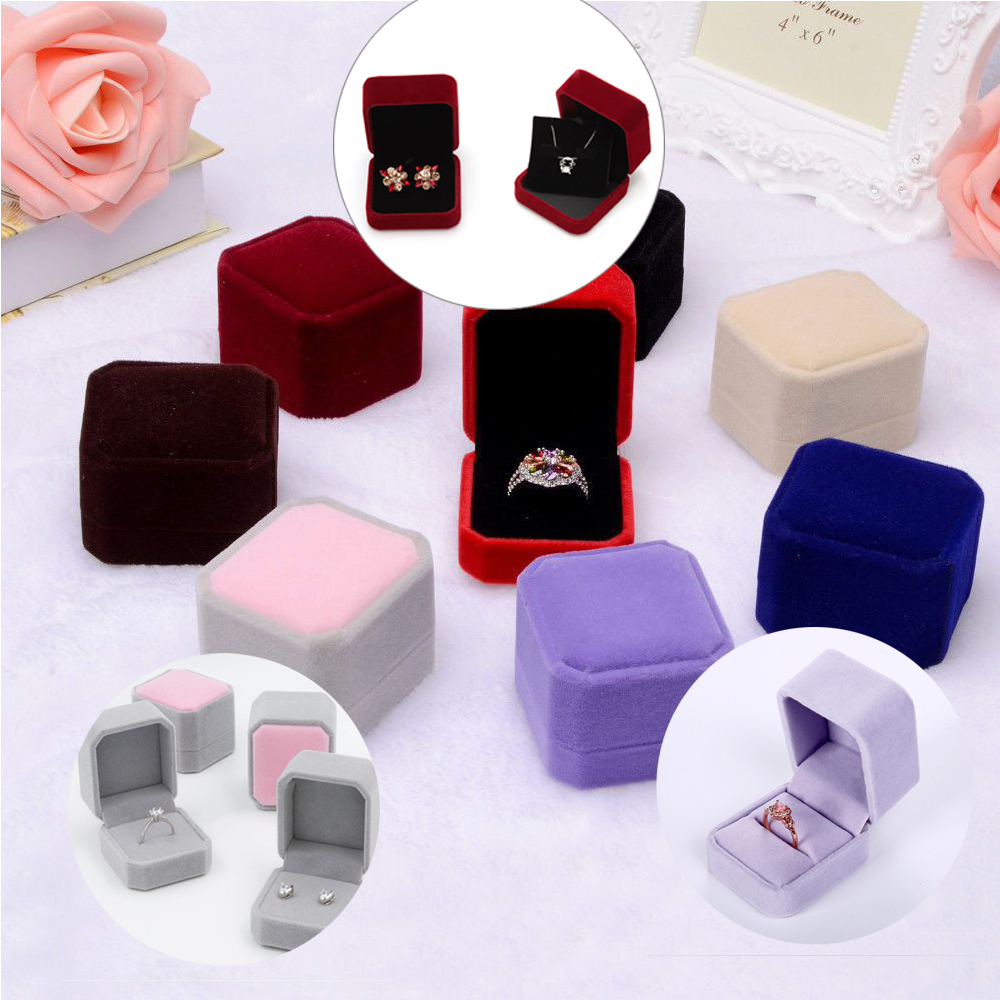 Luxury Square Velvet Jewelry Earring Ring Display Case Box Storage Organizer Holder Gift Packaging Box Portable Travel Wedding ► Photo 1/6